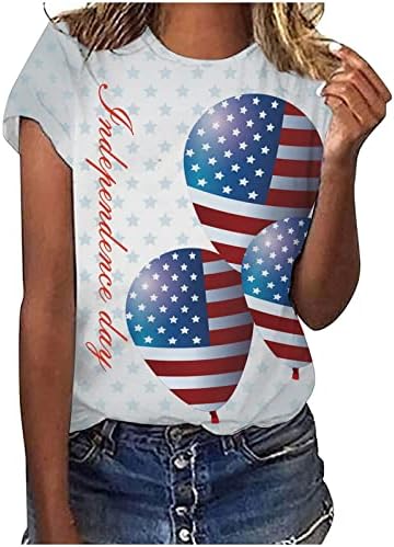 LCEPCY American Flag Flags Print Milts за жени екипаж вратот кратки ракави блузи летни маица за ден на независност