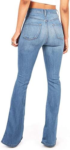 Флејарски фармерки за жени џеб со голема половината, широки фармерки со нозе, запалени панталони со копчиња