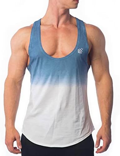 Спортска маица мажи пролет и лето спортски без ракави врвен градиентски резервоар во боја на врвот фитнес тесен фитинг мускул