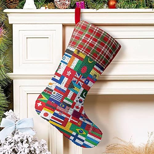 Светско знаме за божиќни чорапи за Божиќни празници Реверзибилна промена во боја на магичен фонд за Божиќно дрво Камино виси чорапи