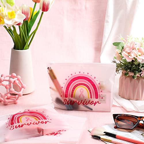 60 Парчиња Свест За Рак На Дојка Торби За Шминка Розова Лента Козметички Торбички За Преживеани Од Рак На Дојка Подароци За Жени