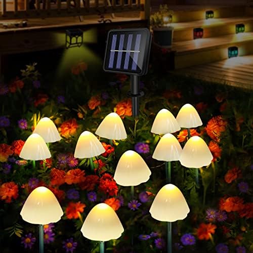 Soulbay Fairy Garden Mushroom Solar Lights, 12 парчиња соларно соларно напојување IP65 треперење LED печурки Светла со самрак до Зора Сензор за