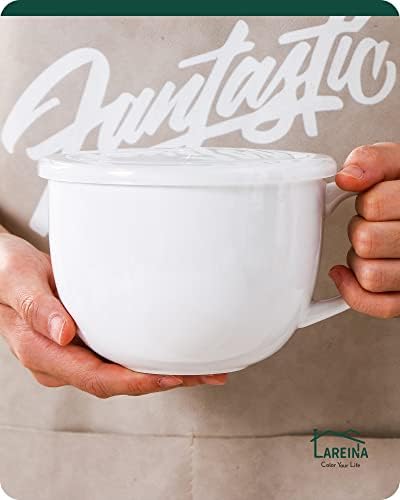Лареина Големи Чаши За Супа 28 Мл-Керамички Чаши Со Рачка Против Топлина-Шолји За Кафе Поставени Со Вентилиран Пластичен Високо Затворен
