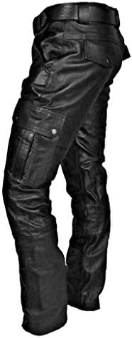 Машки кожени панталони со кожни панталони со панталони со џеб тенок фит кожни панталони панталони за мажи