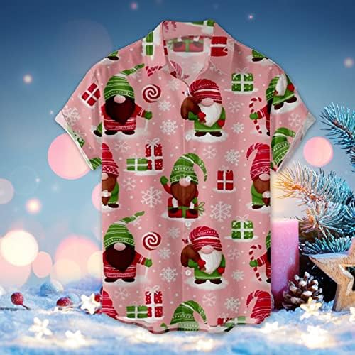XXBR Божиќни кошули за кратки ракави за мажи, Божиќно копче Дедо Мраз надолу надолу со врвови на јака од домашна забава дома