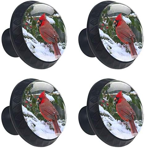 Идеалиј Зимски Кардинал Птица Фиока Повлекува Рачки Кабинет Облекување Маса Гардероба Копчето Повлечете Рачка со Завртки 4 парчиња