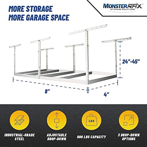 Monsterrax 4x8 Надземни гаражни решетки за складирање на решетки - Полици за складирање, гаража тавански систем за складирање на тавани, организатори