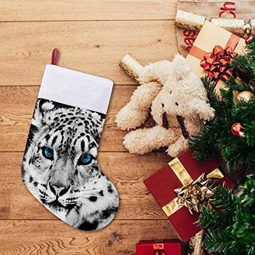 Снег леопард Божиќно порибување Божиќно дрво камин виси чорапи со кратка кадифен манжетна за украсување за домашна забава