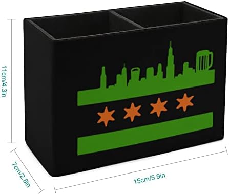 Чикаго знаме Скајни пијалоци за молив држач за пенкало за канцеларии за канцеларија за канцеларија со две оддели црно