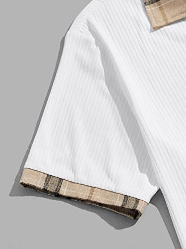 Oshho облека со две парчиња за мажи карирани карирани печати јака за контраст и шорцеви за половината за влечење