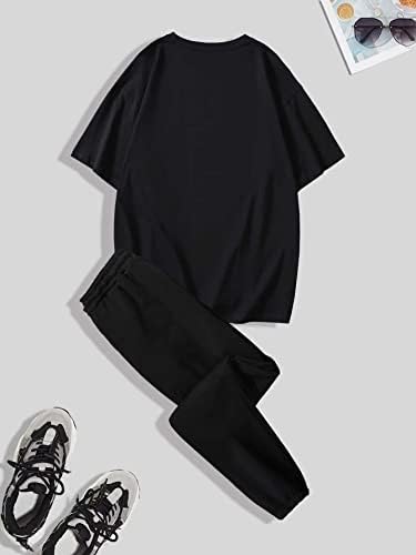 Оооангл Менс обичен 2 парчиња со кратки ракави со кратки ракави со кратки ракави, графички графички панталони и панталони за половината за
