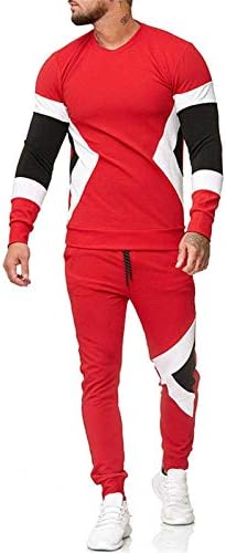 Baskuwish Men Casual Tracksuit 2 PIECE Outdoor Зимски блок во боја Активна облека со долги ракави џемпери+долги панталони Атлетски комплети