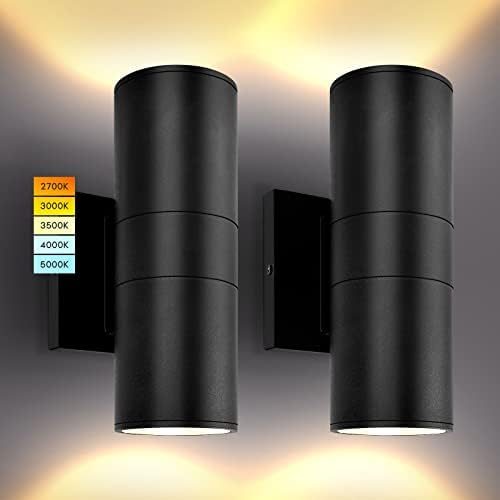 Luxrite модерен цилиндар LED нагоре и надолу на отворено wallидни светла, 5CCT селектираат 2700K-5000K, водоотпорен wallид на отворено,