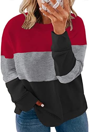 Eytino Womens Plus Size Sweatshirt Casual Long Free Reck Crew Colorblock Colorlock Striped Pullover врвови кошули, 1x-5x