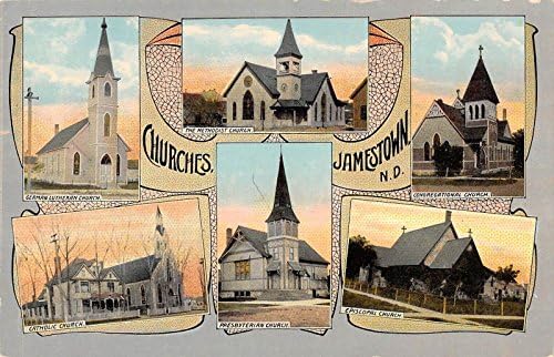 Погледот на Jamејмстаун Северна Дакота на шест различни градски цркви Античка разгледница V221111