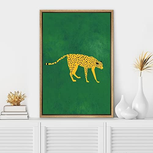Signwin врамена платно печатена wallидна уметност, подготвена соба декор, африкански гепард мачка зелена позадина природа, дивина цртежи, бохо
