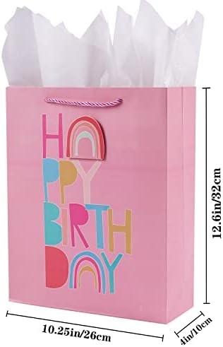 Слон-пакет 12.6 Среќен Роденден Подарок Торба Со Картичка И Ткиво Хартија-Голема Подарок Торба За Девојки Роденден, Бебе Туш