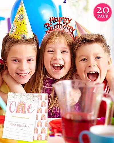 Покани за Роденден За Девојче, Покани за Прва Роденденска Забава со Пликови, 20 Пакети Розово Виножито