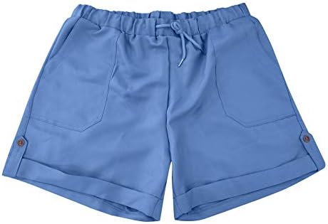 Elебни џебни шорцеви од еластична половината, во боја на половината, удобни цврсти еластични шорцеви панталони жени џеб