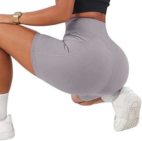 Kunените на Kunisuit Womenените вкрстени шорцеви за вежбање на половината со џебови 5 „високи половини за плетенки за спортски велосипедисти