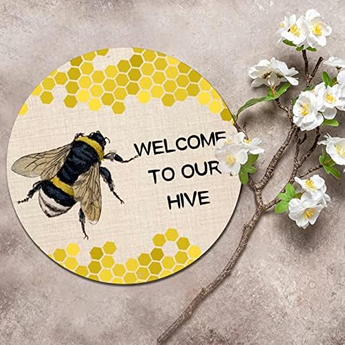 Гроздобер метален знак пчели и саќе добредојдени на нашиот ретро -домашен бар знак за 'рѓосан метал постер за домашно кафе wallидна