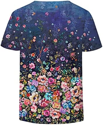 Блуза Жени Лето Fall Краток Ракав Памук V Вратот Графички Печатење Цвет Дневна Блуза Маица За Дами АЈ АЈ