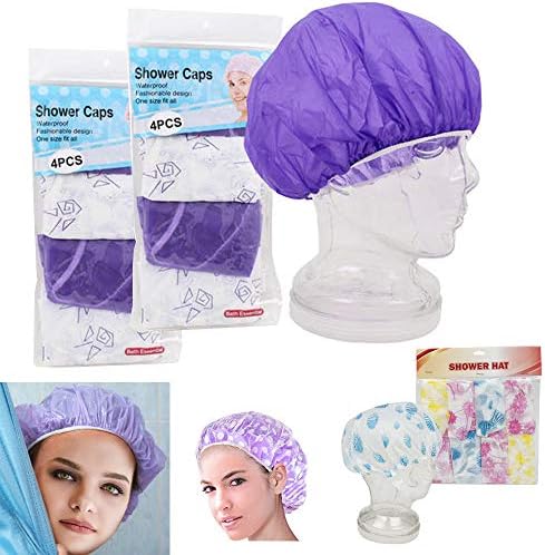 8 x жени виолетова капа за туширање капа за бања водоотпорна еластична лента ја штити косата