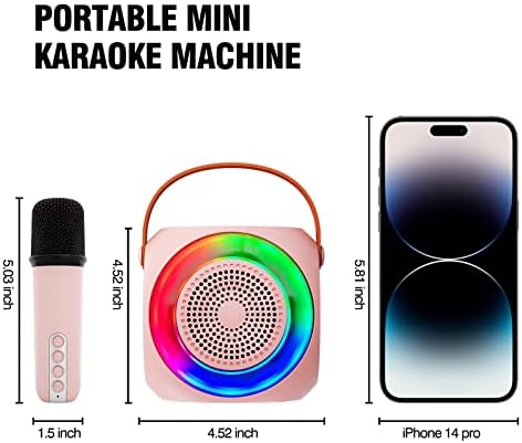 MicPioneer Mini Karaoke Machine за деца, преносен звучник за караоке со Bluetooth со 2 микрофони со Wilreless и LED светла за домашна забава,