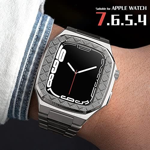 Комплет за модификација на CNHKAU Метал Метална рамка за Apple Watch 8 7 6 5 4 42mm 44mm 45mm WatchCase Frame Metal Sparp замена за IWatch Band