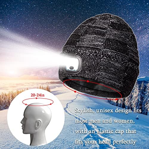 Unisex LED Beanie Hat со светлина, LED капаче за предводник на Owl LED, USB -полнење на гравче со светлина, двојна слој топла зимска