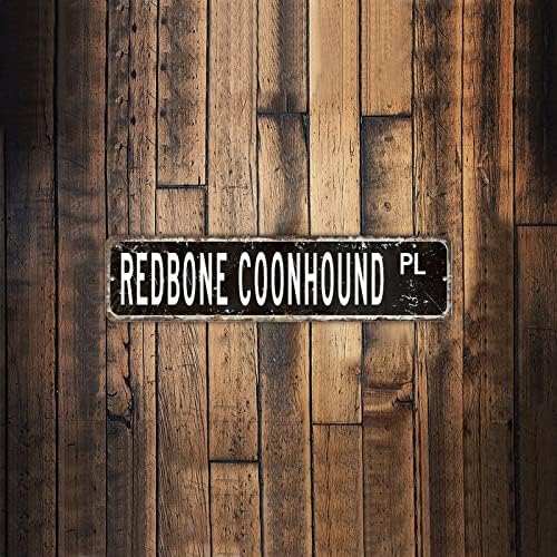 Redbone Coonhound PL Animal Street Sign Персонализиран вашиот текст Гроздобер алуминиумски знак Redbone Cooonhound Lover знак за фарма