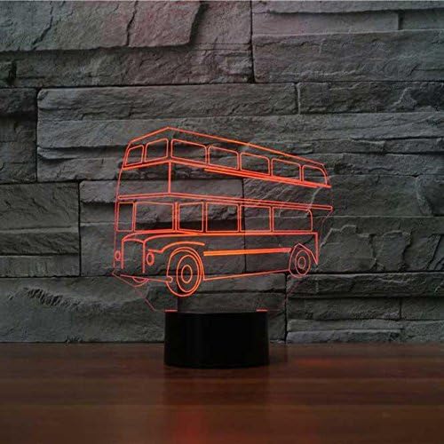 3Д двоен декер автобус ноќно светло допир прекинувач за табела за табела Оптичка илузија ламби 7 светла за промена