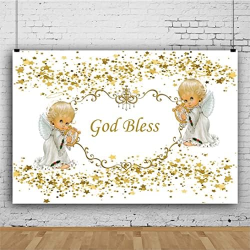 Oerju 20x10ft Бог да ја благослови позадината Прва света причест крштевање крштевање позадина ангел злато злато sequins starn banner новороденче