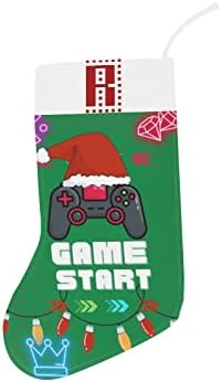 Монограм Божиќно порибување со видео игра Започнете и буква r 18 инчи голема зелена и бела боја со почетна