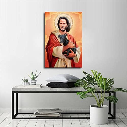 Јав Киану Ривс Исус го прегратка кутре платно по постер и wallидна уметност, печати модерни семејни спални декор постери 16x24inch