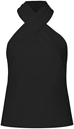 Women'sенски врвови, Крис Крст преден врв на вратот на вратот, секси патент без ракави, камиол, цврста боја резервоари Туника