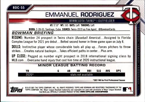 2021 Bowman Chrome Draft BDC-55 Emmanuel Rodriguez RC Rackie Minnesota Twins MLB Baseball Trading Card