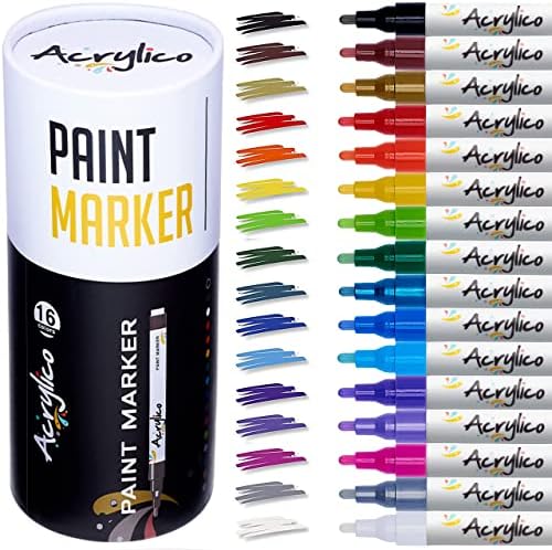Акрилико акрилно боење пенкало сет од 32 - Дополнителна фино и средна точка на врвот со 8 метални маркери - Рок, стакло, дрво и ткаенини