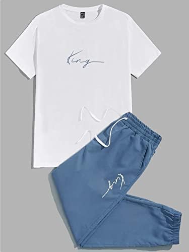 Fdsufdy Облека со две парчиња за мажи мажи графички мета и панталони за половината за влечење