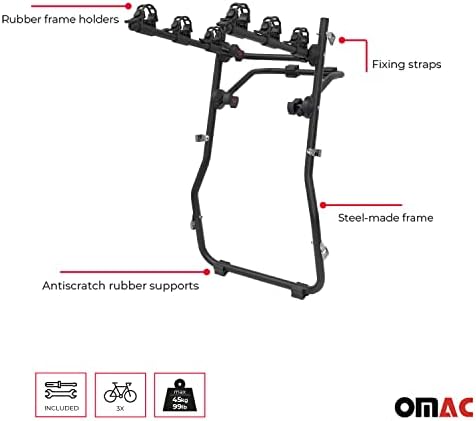 ОМАК 3 решетка за велосипеди за Хонда Цивил VI хечбек 1996-2001 Црна | Носач на велосипеди за велосипеди за автомобили 99 lbs