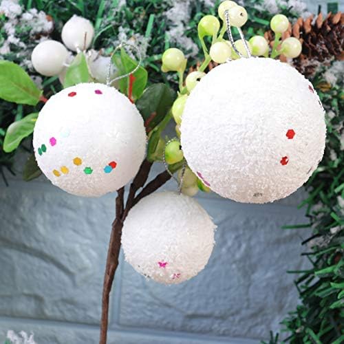 Среќен Божиќ Божиќ декор 54 парчиња бели топчиња од пена занаетчиски топки Божиќни украси што висат украси за новогодишни елки DIY Божиќна