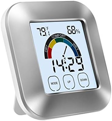 SawQF Дигитален временски хигрометар во затворен термометар, приказ на температура и влажност со индикатор за удобност и хигрометар на допир на допир на допир на доп?