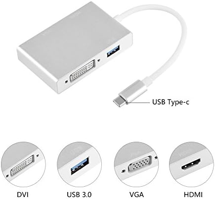 Yosoo 4-in1 USB-C Тип C до/DVI/VGA Адаптер Конвертор со 3.0 USB Кабел 4k Излез Поддржува Погоден За ЗА Лаптоп Лаптоп ТВ Лцд Монитор КОМПЈУТЕР