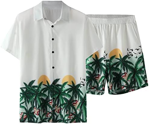 Мажите пролет и летни врвни панталони поставени модни графички печати лапел со кратки ракави на врвот и тенок фит јакна