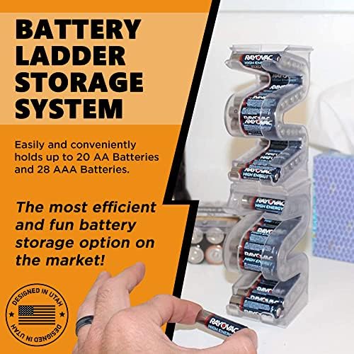 Скала за батерии јасно АА држач/складирање на батеријата - Вертикална организаторска кутија што има 20 батерии - стабилни, проширувачки