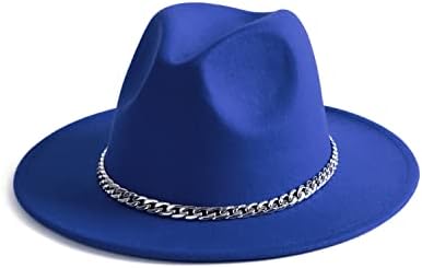Gossifan жени мажи широки обликувани федоран капа со тока на ланец на појас