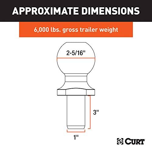 Curt 40021 Chrome Trailer Hitch Ball, 6.000 lbs, дијаметар од 2-5/16-инчи, 1 x 3-инчен Шанк