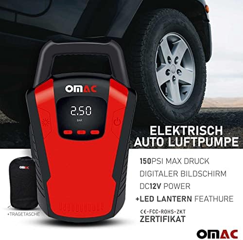 OMAC 120 вати преносна пумпа за воздух за електричен автомобил со мерач, црвена
