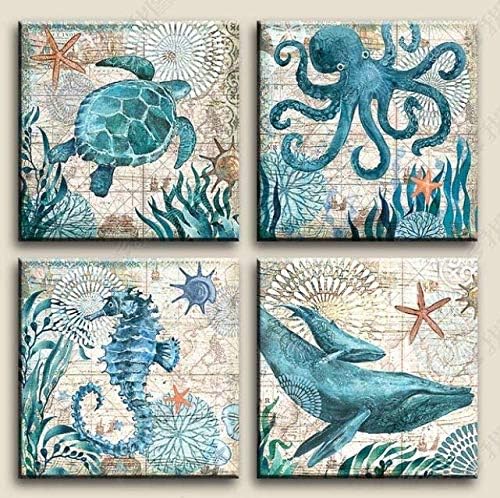 Niwo Art - Seachell Starfish на плажа, модерна seascape платно wallидна уметност, современ украс за дома, галерија завиткана,