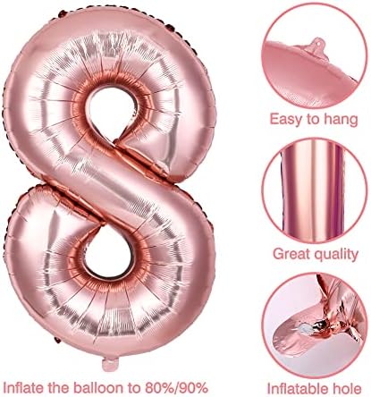 Број 8 и број 0 балони, балони со злато од 40 инчи од розово злато, големи дигитални 80 балон, фолија милар балони украси за роденденска